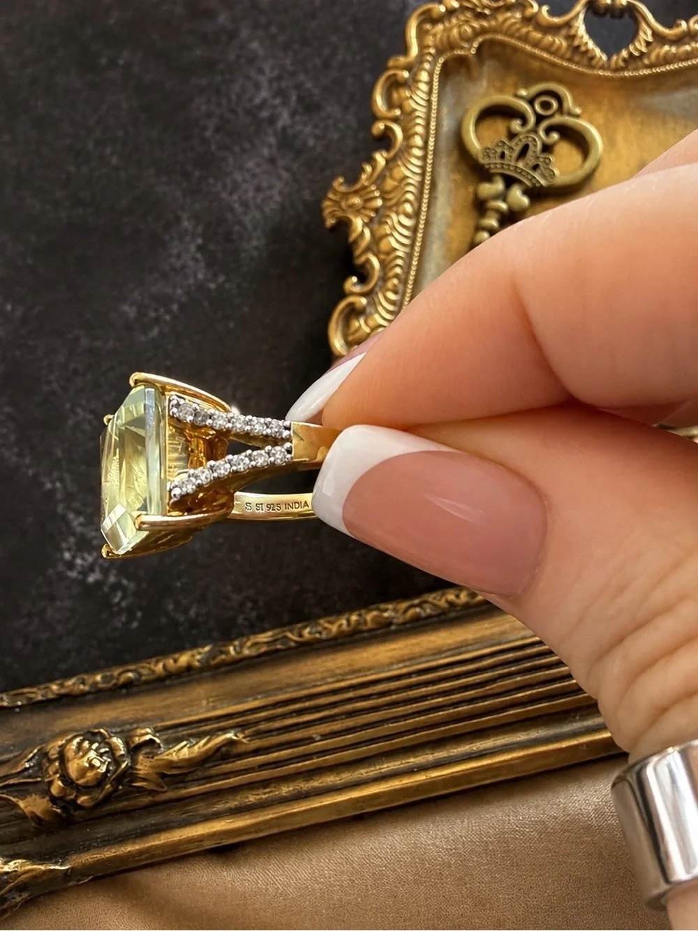 SONI • Green Amethyst Emerald-Cut Ring Crystal Accent
